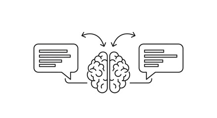 AI brain icon with speech bubbles for large language model and natural language processing concepts © Rin