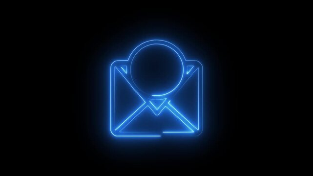 Glowing blue neon mail icon with a check mark