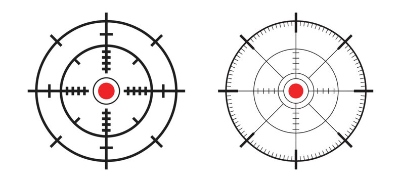 Reticle Icons, Featuring Crosshair Sights with Red Dot for Target Accuracy Precision and Focus Design
