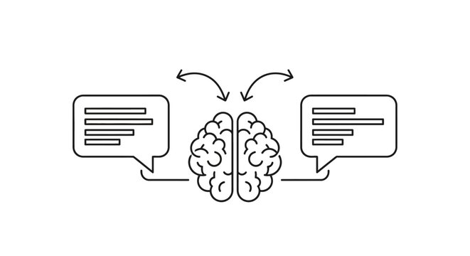 AI brain icon with speech bubbles for large language model and natural language processing concepts