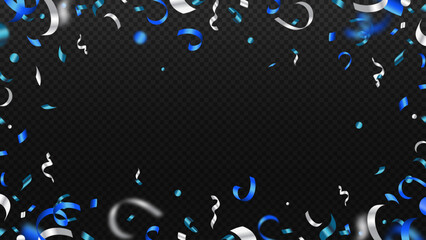 Obraz premium Blue, teal and silver confetti on dark transparent background for birthday, Hanukkah and New Year design
