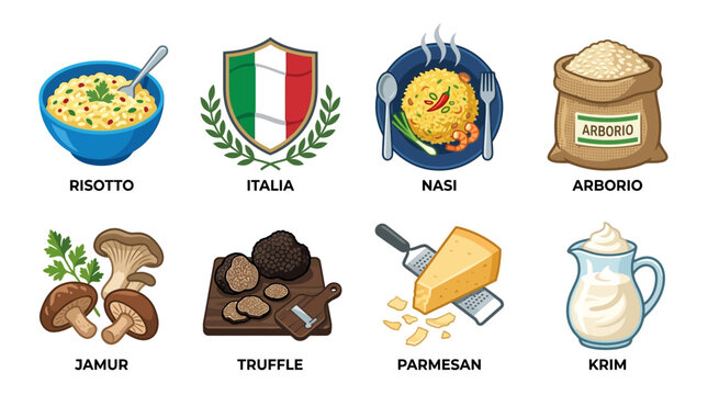 Italian Risotto Ingredients and Food Illustration