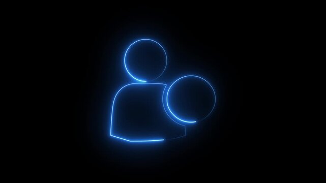 Glowing blue neon add contact user icon on black background