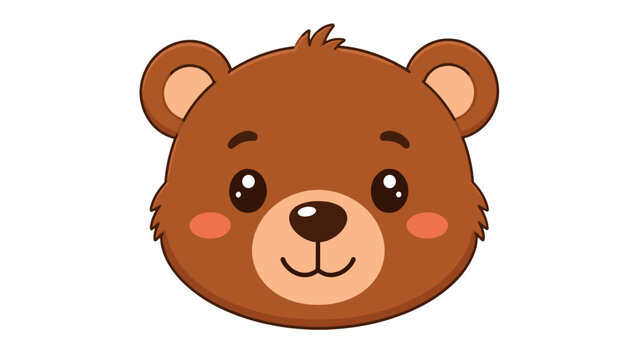 Cute cartoon bear face isolated on white background