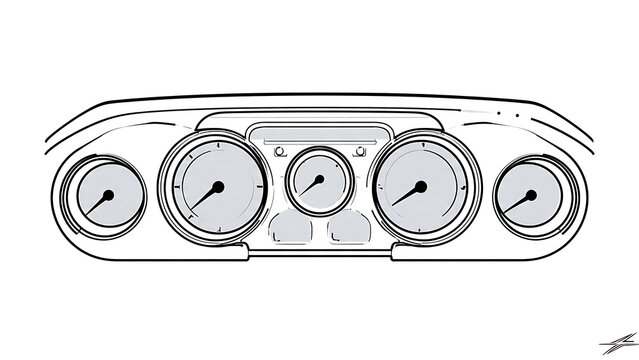 Vintage car dashboard gauges on white background.