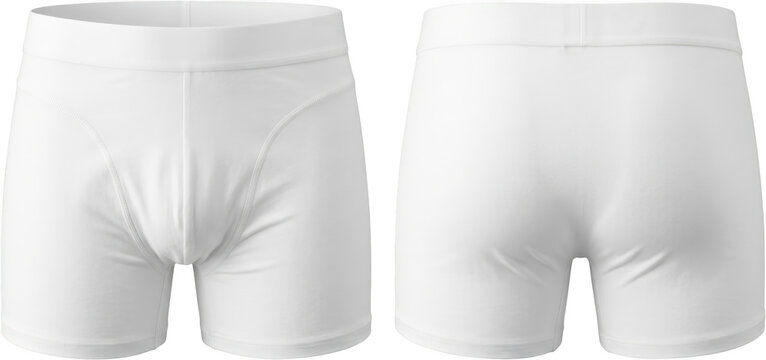 Front and back view of plain white men underwear boxer briefs mockup template displayed flatly underwear mockup apparel clothing male garment textile cotton fashion casual
