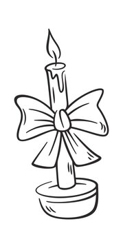 Candle With Bow In Holder Line Art