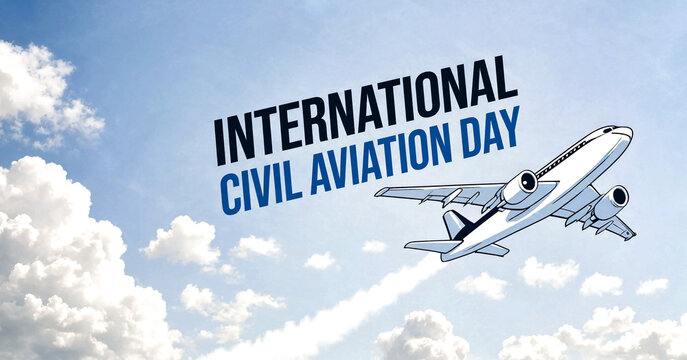 Celebrate international civil aviation day with a flying airplane in a bright sky setting
