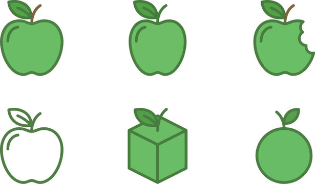 Set of Green Apple Line Icons Vector Illustration for Healthy Food Concept Logo Design