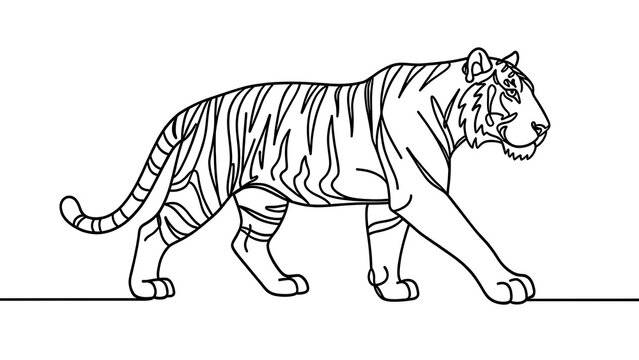 Tiger walking illustration on white background.