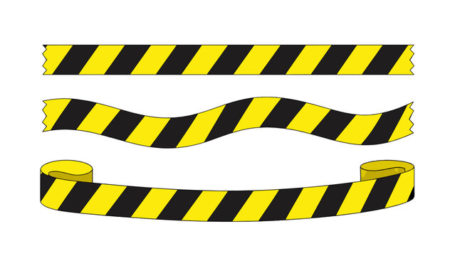 Yellow and black striped caution tape set in vector style