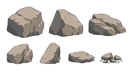 Set of hand drawn rock and stone formations isolated on white © Artstock