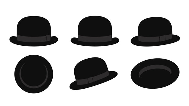 Black bowler hat set shown from multiple angles