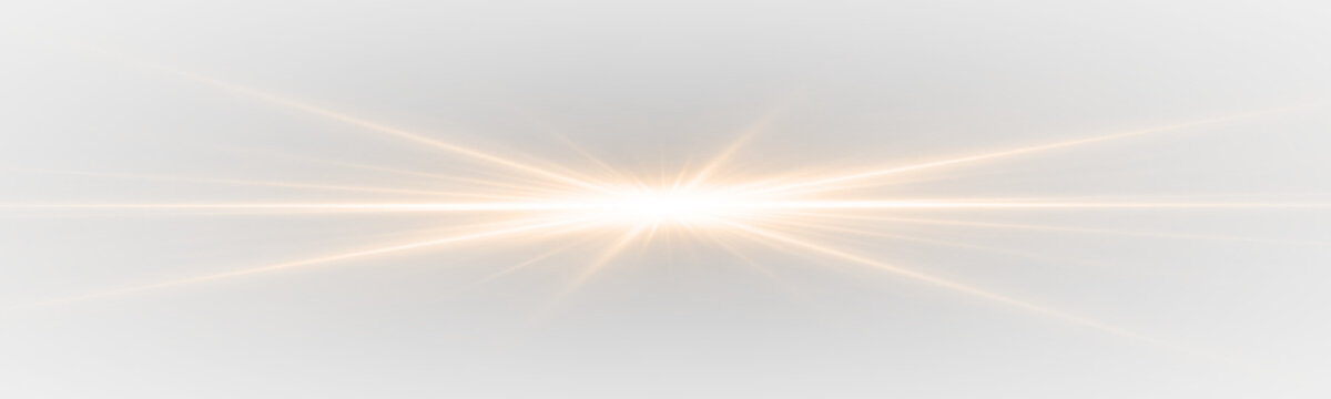Radiant Horizontal Star Flare with Brilliant Light Beams. Shimmering Sparkles, Glowing Glitter and Energy Burst.