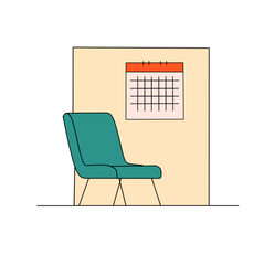 Fototapeta premium Minimalist chair positioned near a wall with a calendar on transparent background
