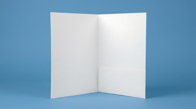 Blank White Presentation Folder Open On A Solid Blue Background For Product Mockups And Graphic Design