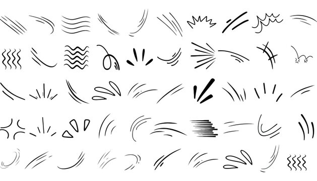 Set of hand drawn manga and comic book motion speed lines and action effects