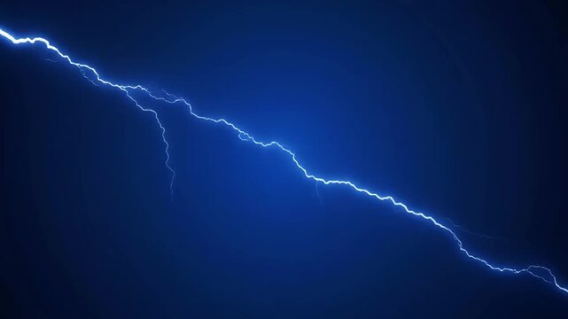 Bright blue lightning bolt on dark night background