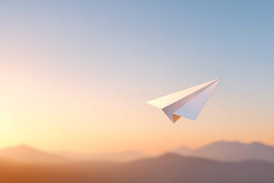 Paper airplane flying in the blue sky and freedom dream theme concept
