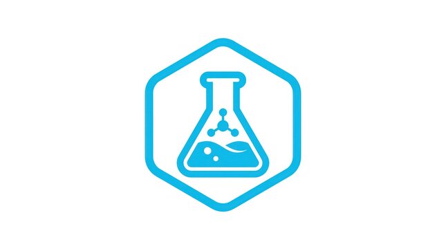 Laboratory flask icon in hexagon shape. Minimalist science symbol for research and chemistry vector design.