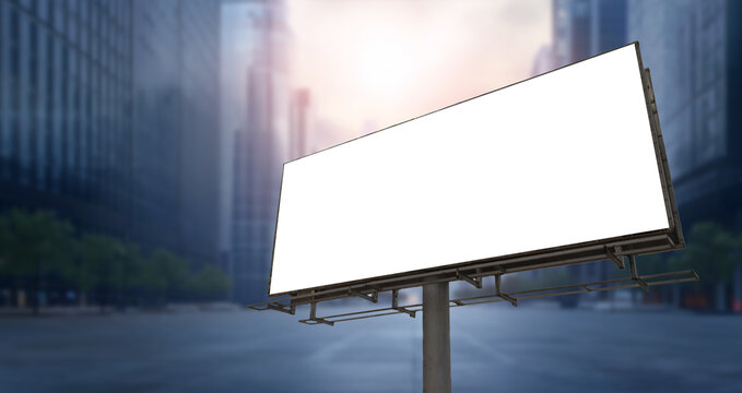 White Ads Billboard Mockup at Night with City Lights and  Cinematic Bokeh Background