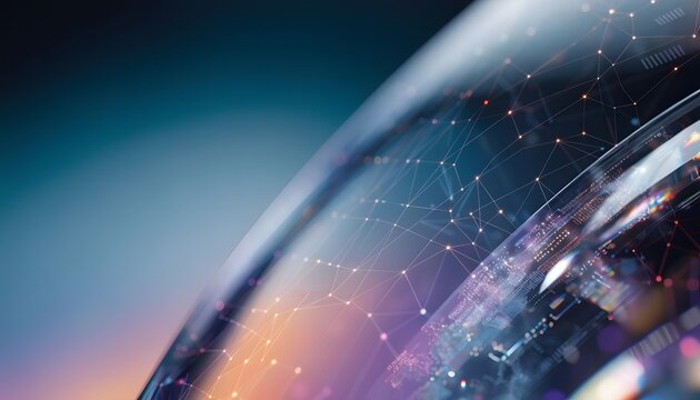 Futuristic dome dome sphere shape and digital network matrix. Global energy grid and cloud storage infrastructure. Abstract circular curved protective screen with wireframe data links
