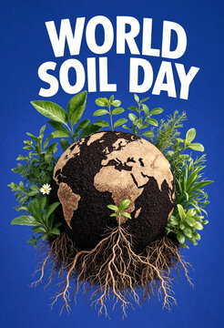 Celebrate world soil day with a globe made of soil and plants growing around it