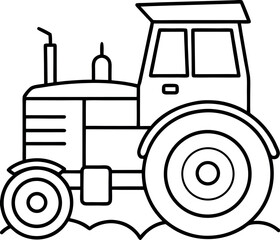 Obraz premium Cute Cartoon Farm Tractor Simple Outline Coloring Page Vector Illustration