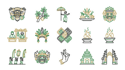 Bali Culture Icons Set: Traditional Symbols, Architecture, and Offerings © Quin Barito