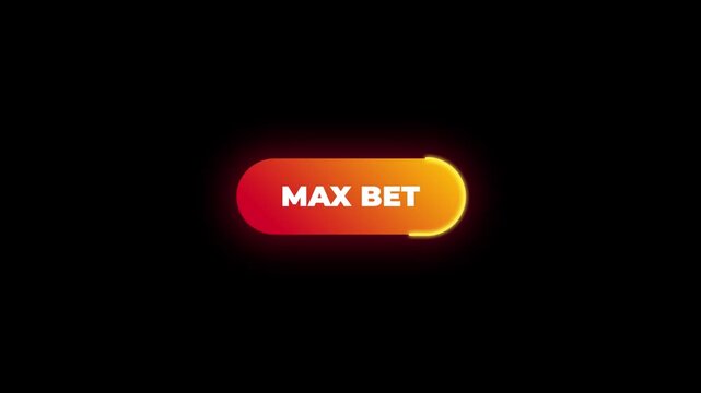 Neon glowing MAX BET button with moving light trail, casino game UI animated loop on black background