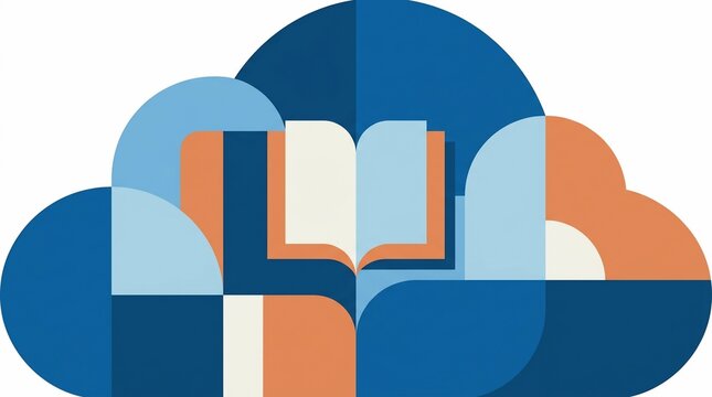 Geometric cloud and book icon for digital education and knowledge portability, symbolizing the essential journey of information acquisition in modern learning environments. 