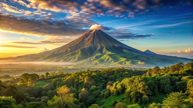 The chinchontepec volcano rises majestically in el salvadors central america landscape on a radiant sunkissed summer morning