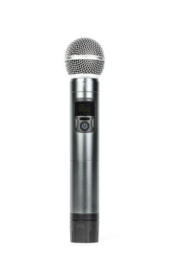 Close up of professional wireless microphone isolated on white background.