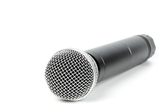 Close up of professional wireless microphone isolated on white background.