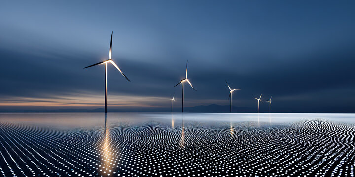 Offshore wind power new energy generation concept technology style illustration