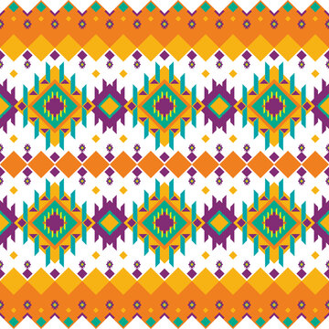 Colorful Tribal Geometric Border Pattern with Ethnic Aztec Motifs