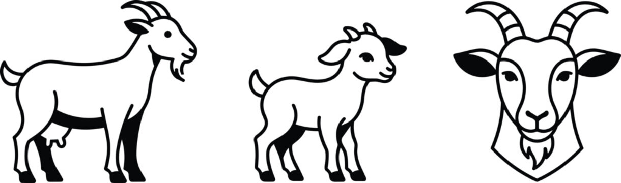 Goat vector illustration set featuring modern minimalist family livestock nanny billy and cute kid animal icons