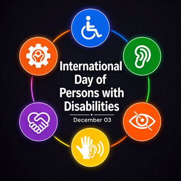 Colorful circular icons celebrating international day of persons with disabilities on december third