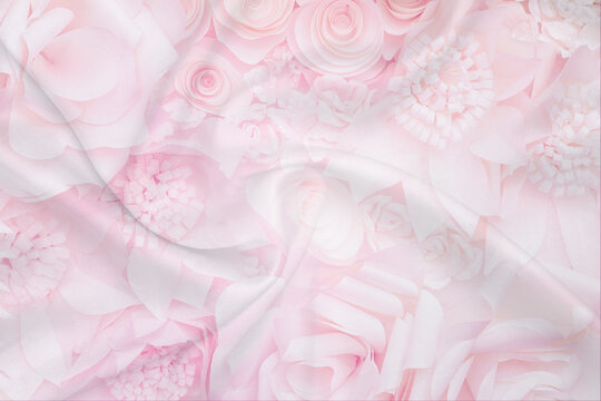 Waving fabric with flower pattern background, fabric background with pink flower
