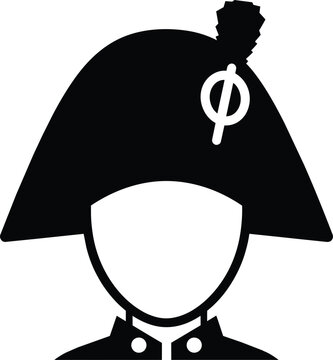 Commander silhouette in bicorn hat and military uniform icon