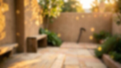 Fototapeta premium Accessible Warm Sunlit Patio with Walking Cane for Senior Living