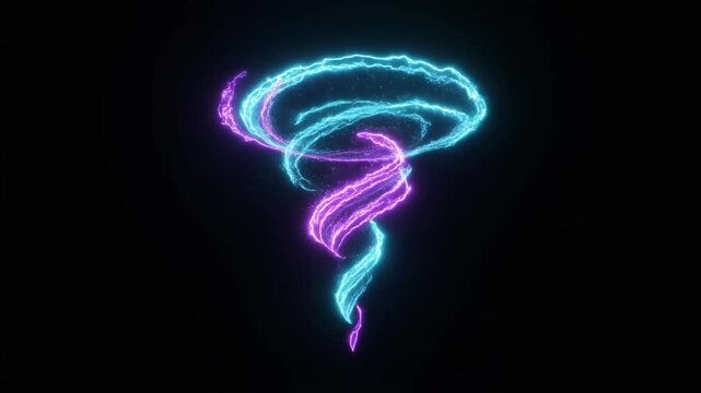 Rotating Neon Energy Tornado On Solid Black Background Loop