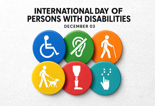 Colorful disability awareness symbols and icons for international day of persons with disabilities celebration