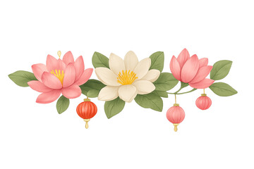 Mid autumn festival flowers and lanterns isolated on transparent background © dvoevnore