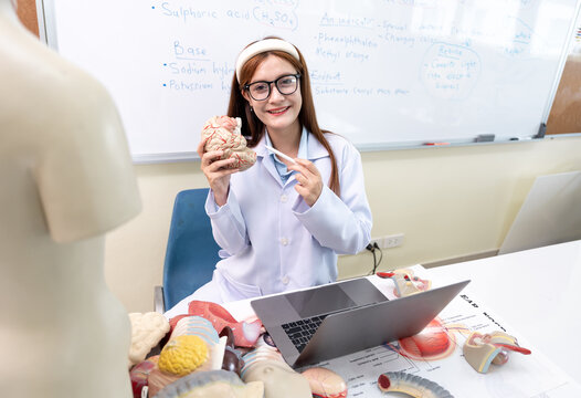 Video call Science teacher explaining anatomy to students in Classroom