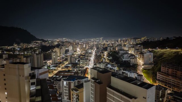 Night Timelapse Over Juiz de Fora Urban Avenue