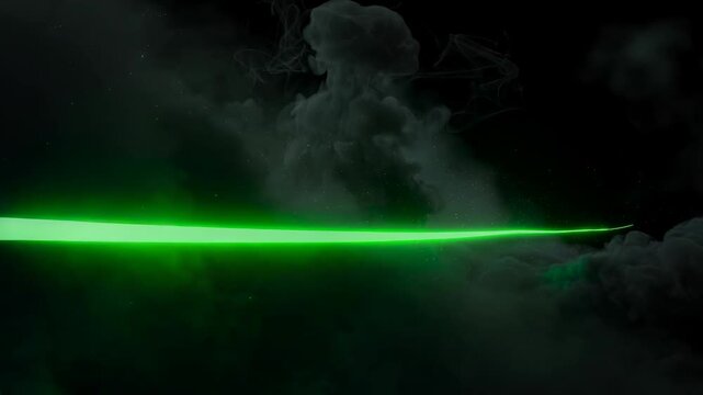 Mysterious green light glowing through dark smoky clouds with a surreal atmospheric effect