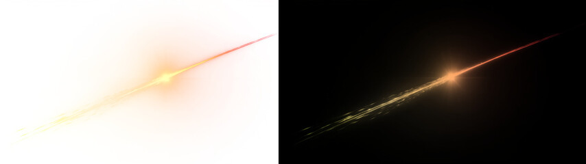 Shooting meteor png with bright fireball glow, cosmic motion trail, universe sky and isolated background illustration. © Oleg Michalov