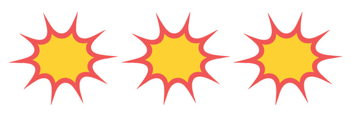 Yellow Explosion Starburst Icons, Featuring Comic Burst Speech Bubbles Stickers and Boom Effects for Pop Art Design © shuvo 1  