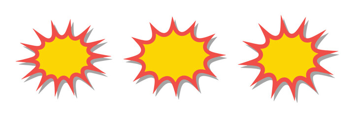 Yellow Comic Explosion Burst Icon Set, with Starburst Speech Balloons Stickers and Pop Art Communication Symbols © shuvo 1  